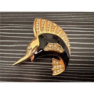 Rare Vintage SWAROVSKI Sword Fish Rhinestone Enamel Paint Brooch Pin